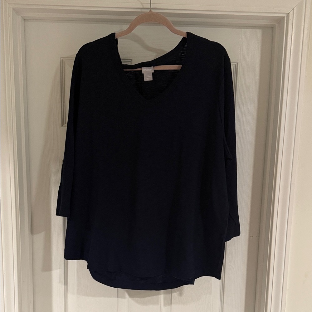 Chico’s navy long sleeve with button detail